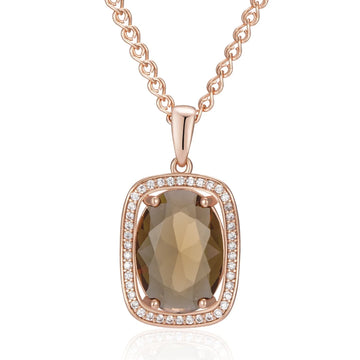 Amazing Rolled 14K Rose Gold Oval Brown AAA Zircon Crystal Necklace - Fashion High Quality  Jewellery